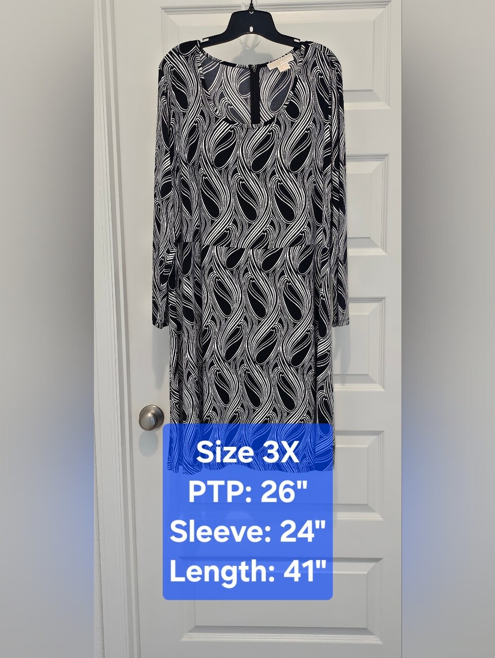 Michael Kors Navy Blue White Abstract Paisley Swirl Matte Jersey Dress Plus 3X